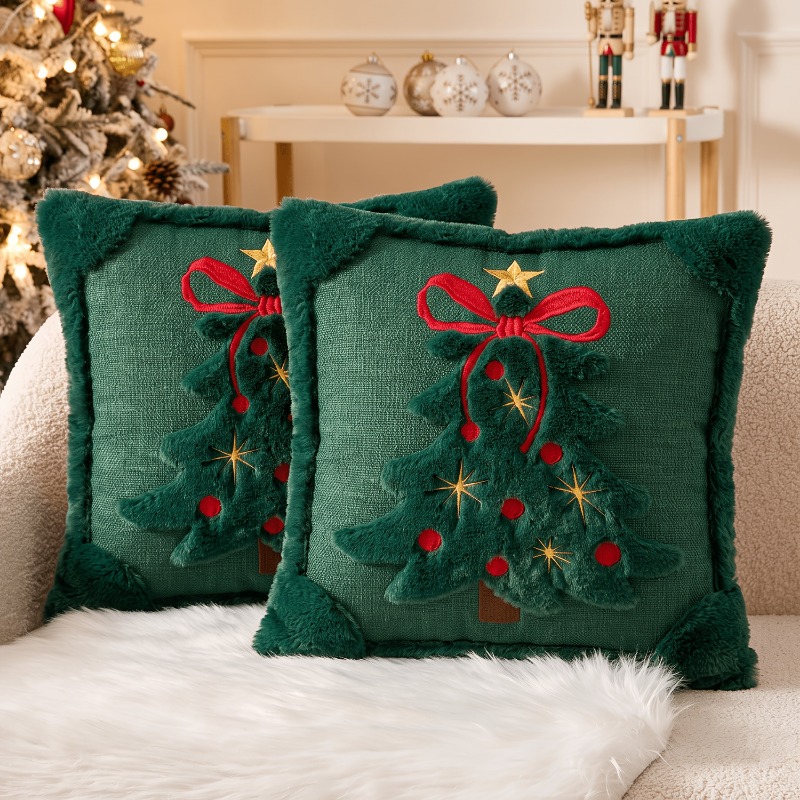 Embroidery Xmas - 1PCS Pillow Cover Velvet Embroidered Christmas