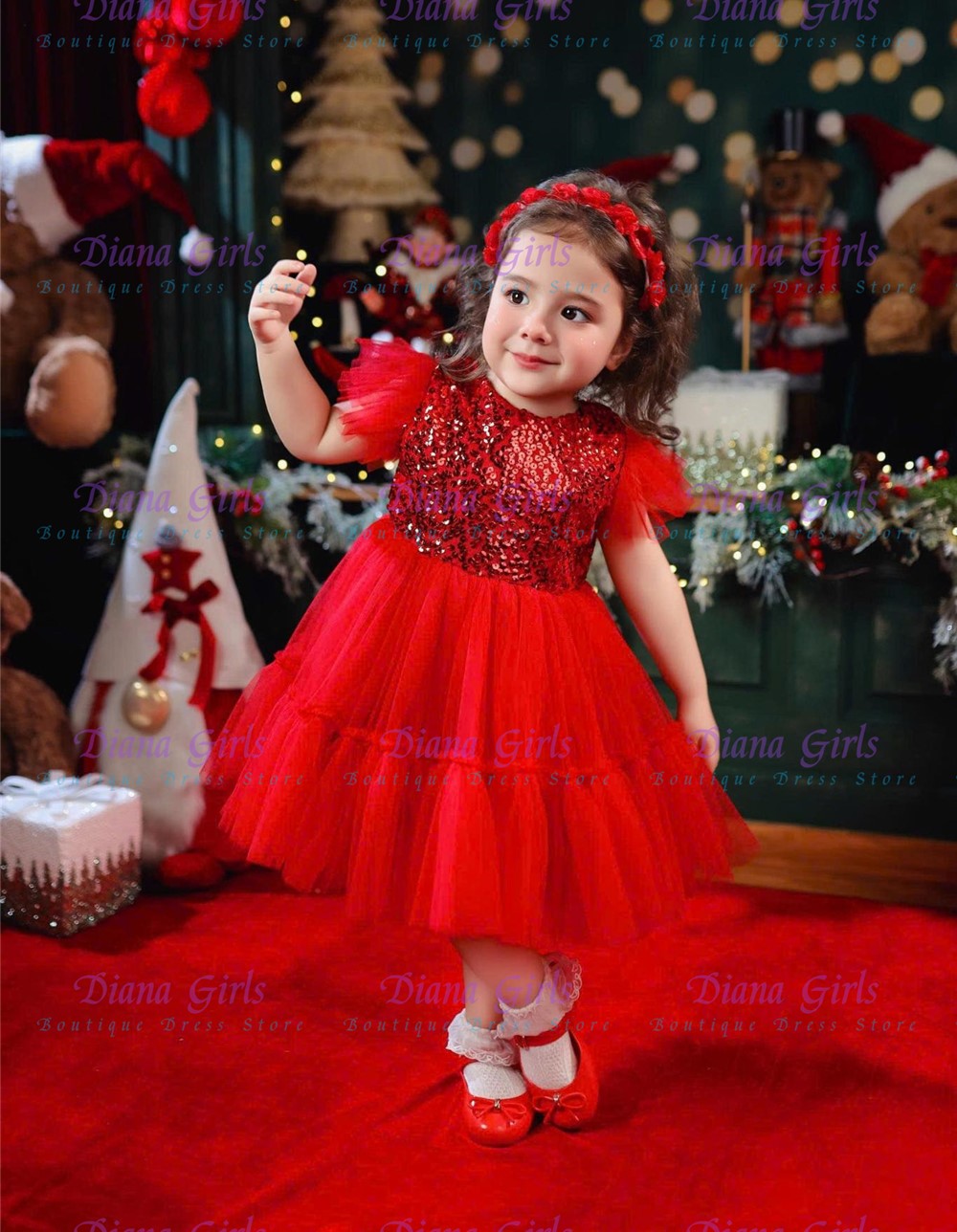 Embroidery Red - Christmas Exquisite Red Tulle Fluffy With