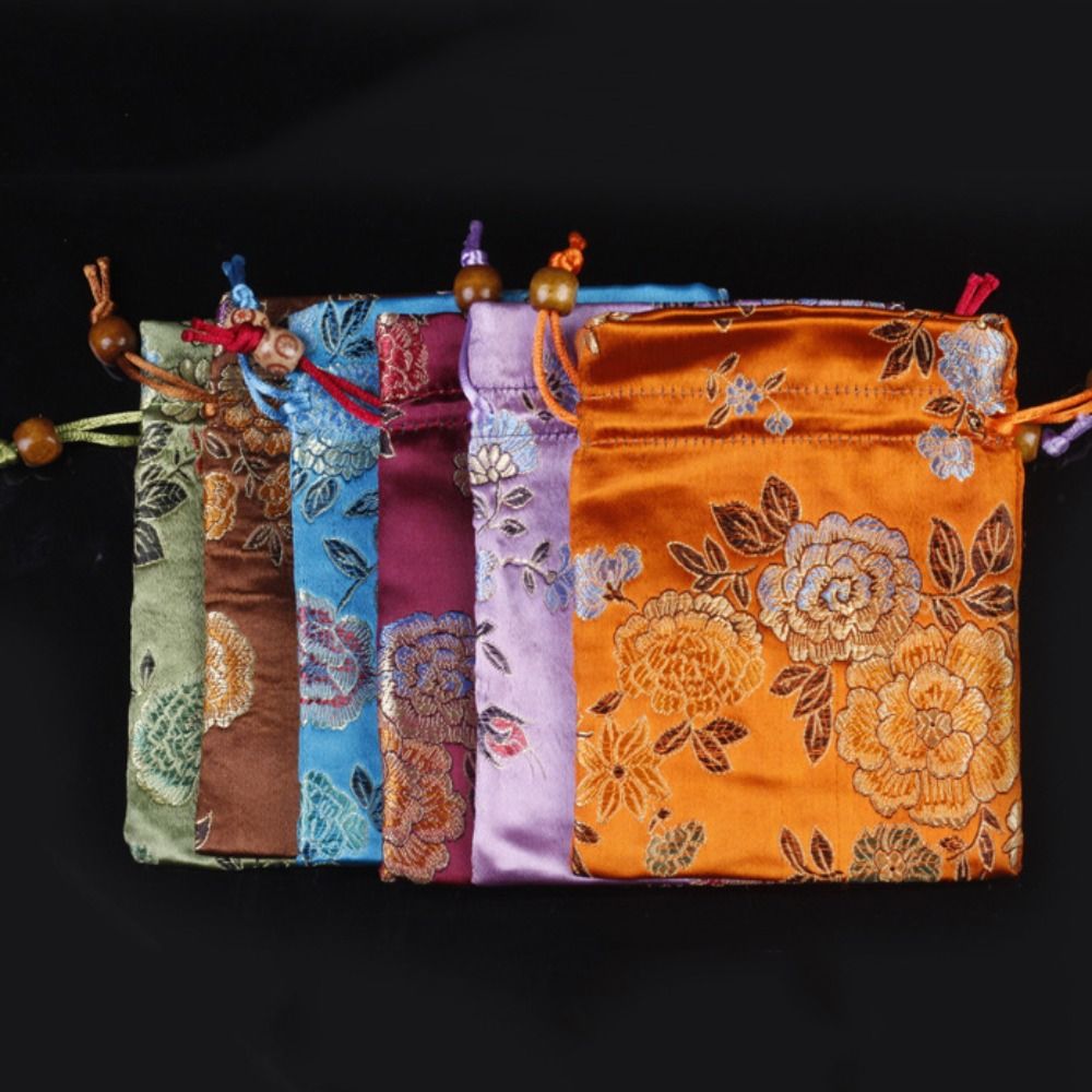 Embroidery Bag - Floral Embroidery Flower Drawstring Bag Coin
