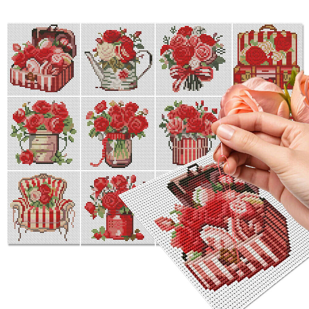 12Pcs Rose Cross Stitch 11Ct P - Embroidery Rose Stitch 评论和价格