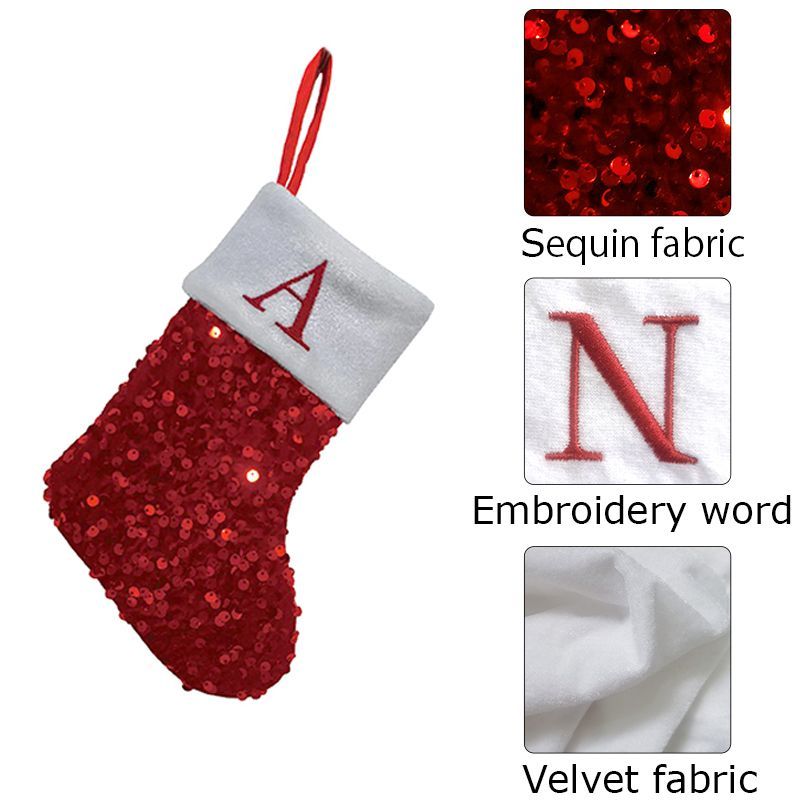 Red Sequin Christmas Stocking  - Embroidery Xmas Ornaments 评论和价格