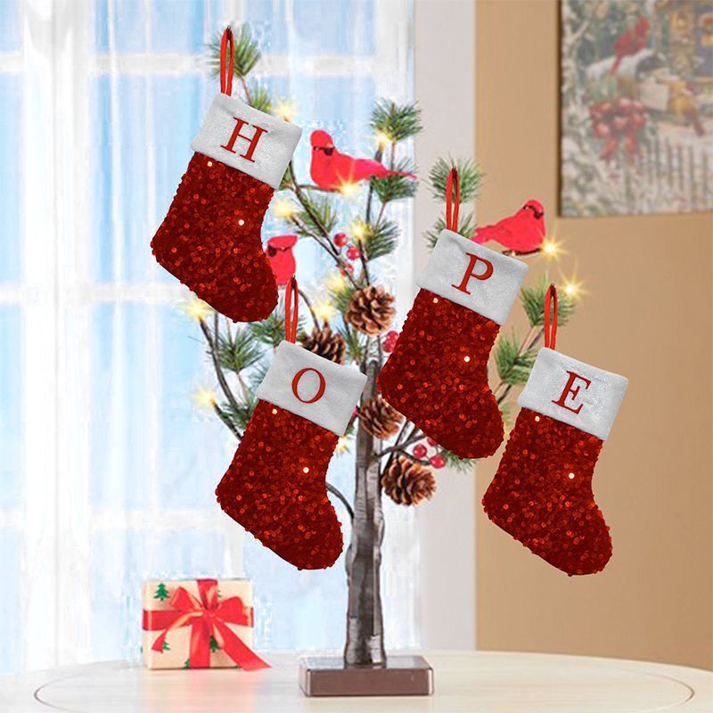 Red Sequin Christmas Stocking  - Embroidery Xmas Ornaments 评论和价格