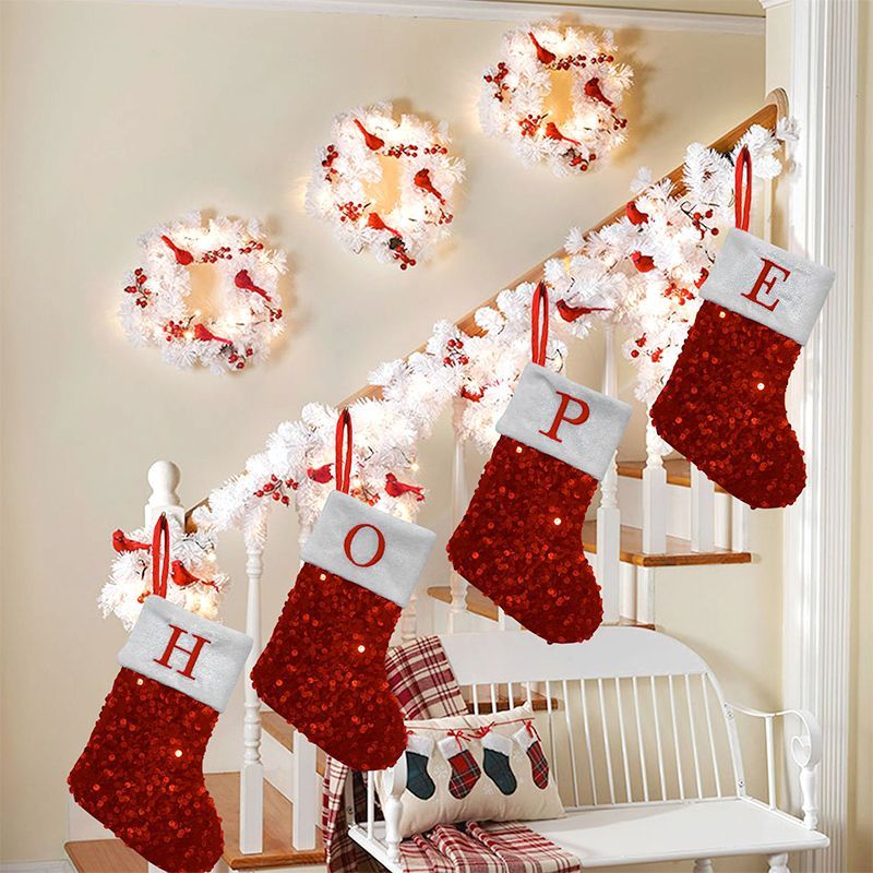 Red Sequin Christmas Stocking  - Embroidery Xmas Ornaments 评论和价格
