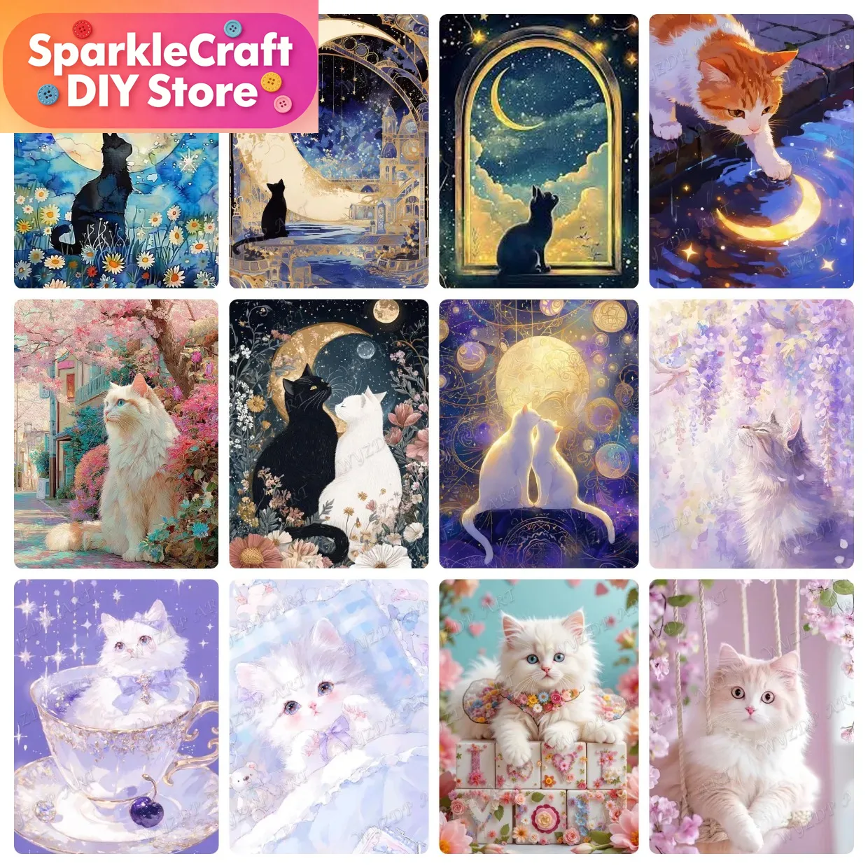Animal Cat Moon Diamond Painti - Embroidery Gift Ideas 评论和价格