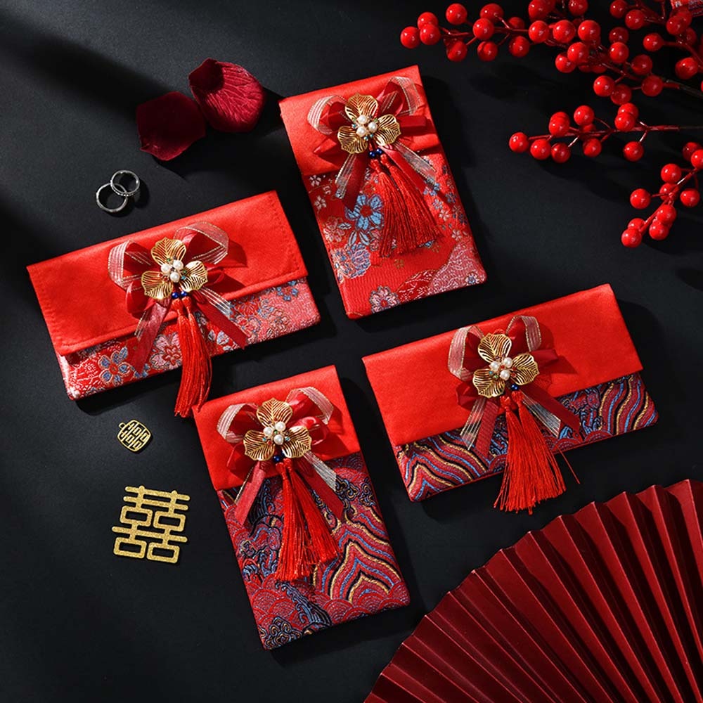 New Year Blessing Words Brocad - Embroidery Red 评论和价格