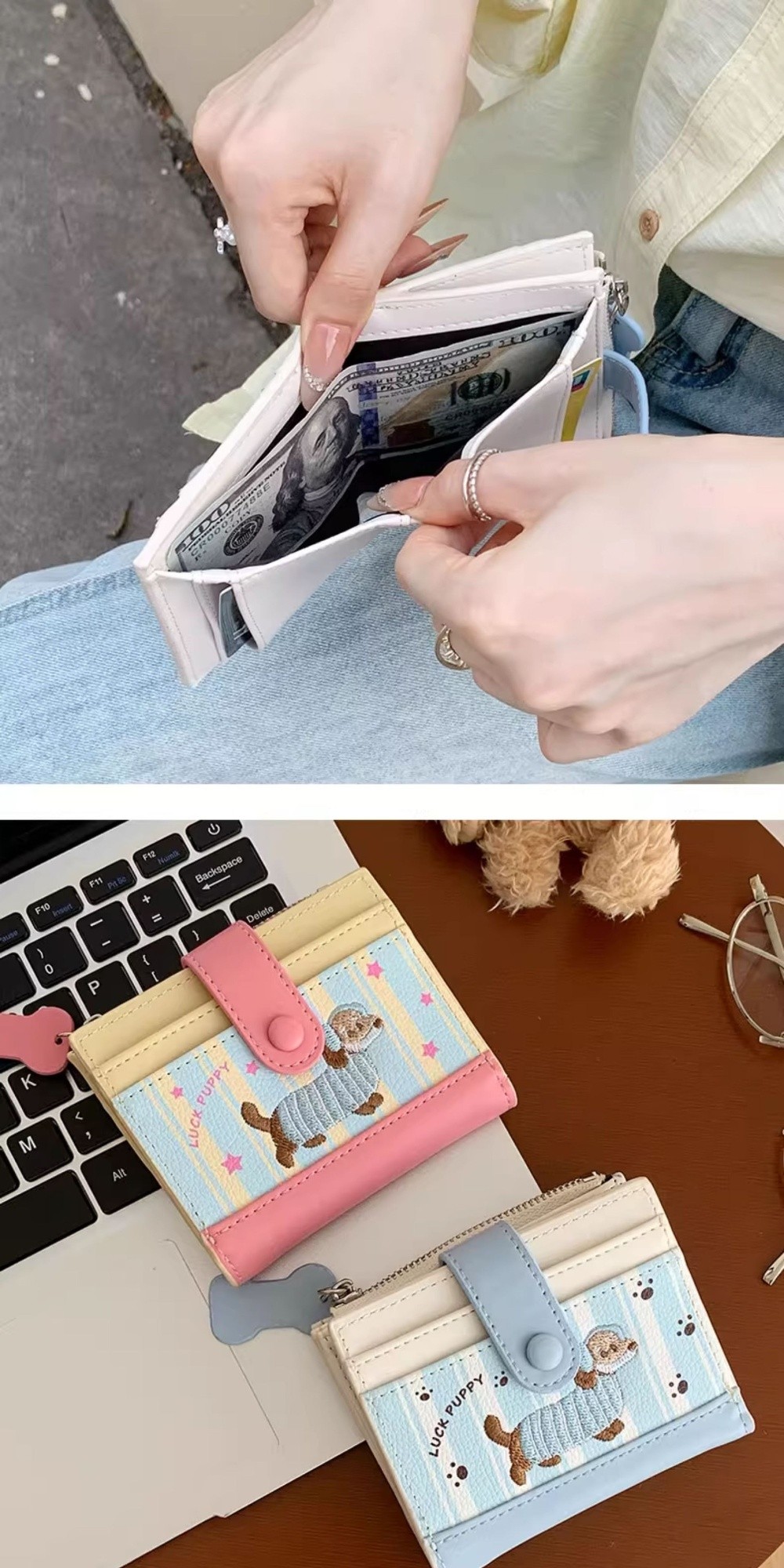 Korean Style Dachshund Embroid - Embroidery Wallet 评论和价格