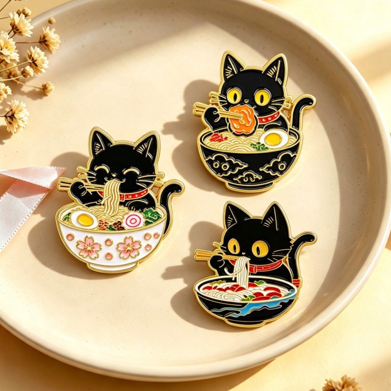 Cute Black Cat Eating Noodles  - Embroidery Wallpaper 评论和价格