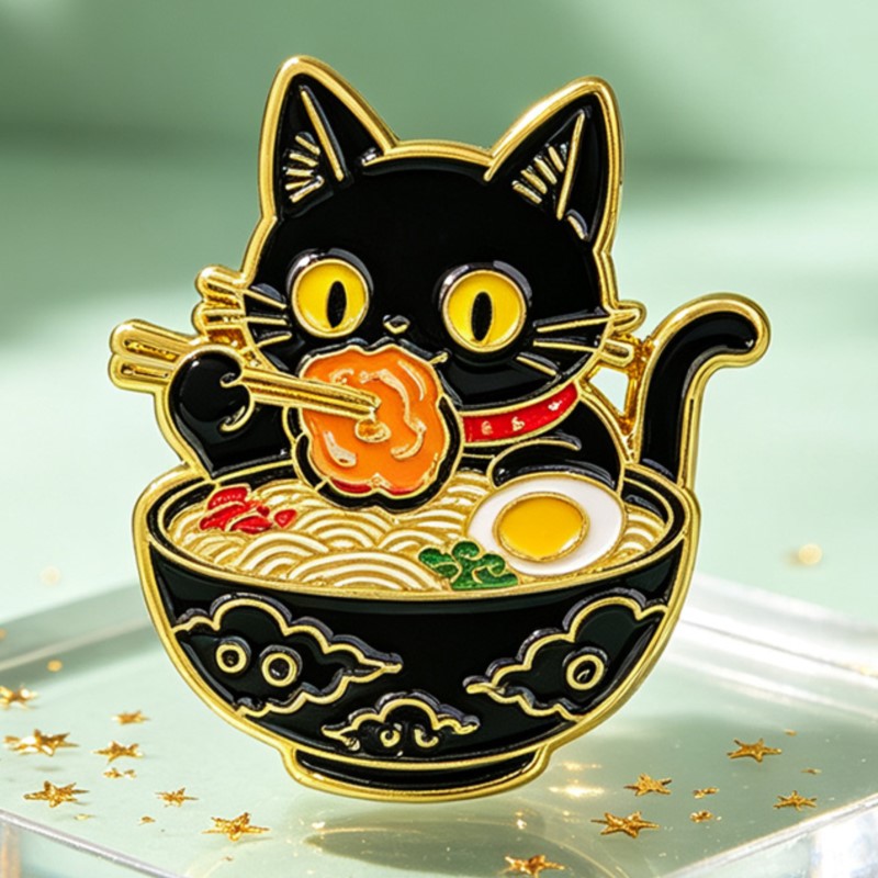 Cute Black Cat Eating Noodles  - Embroidery Wallpaper 评论和价格