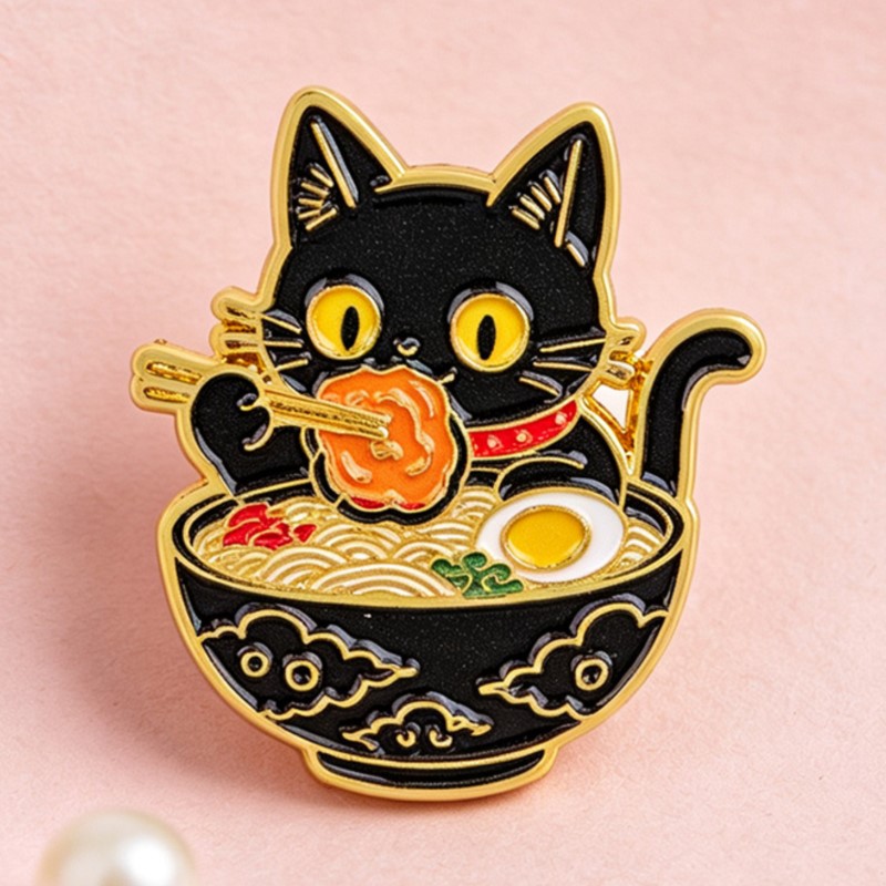 Cute Black Cat Eating Noodles  - Embroidery Wallpaper 评论和价格