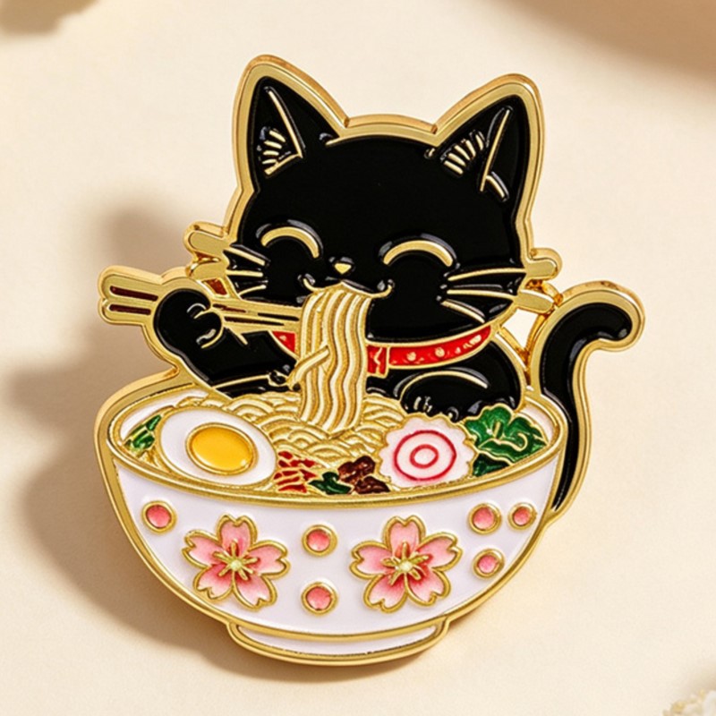 Cute Black Cat Eating Noodles  - Embroidery Wallpaper 评论和价格